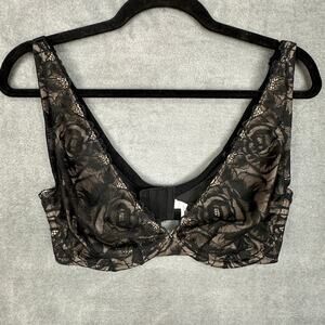 Cacique Bra Womens 36DDD Black Lace Unlined Plunge Stretch Adjustable Straps